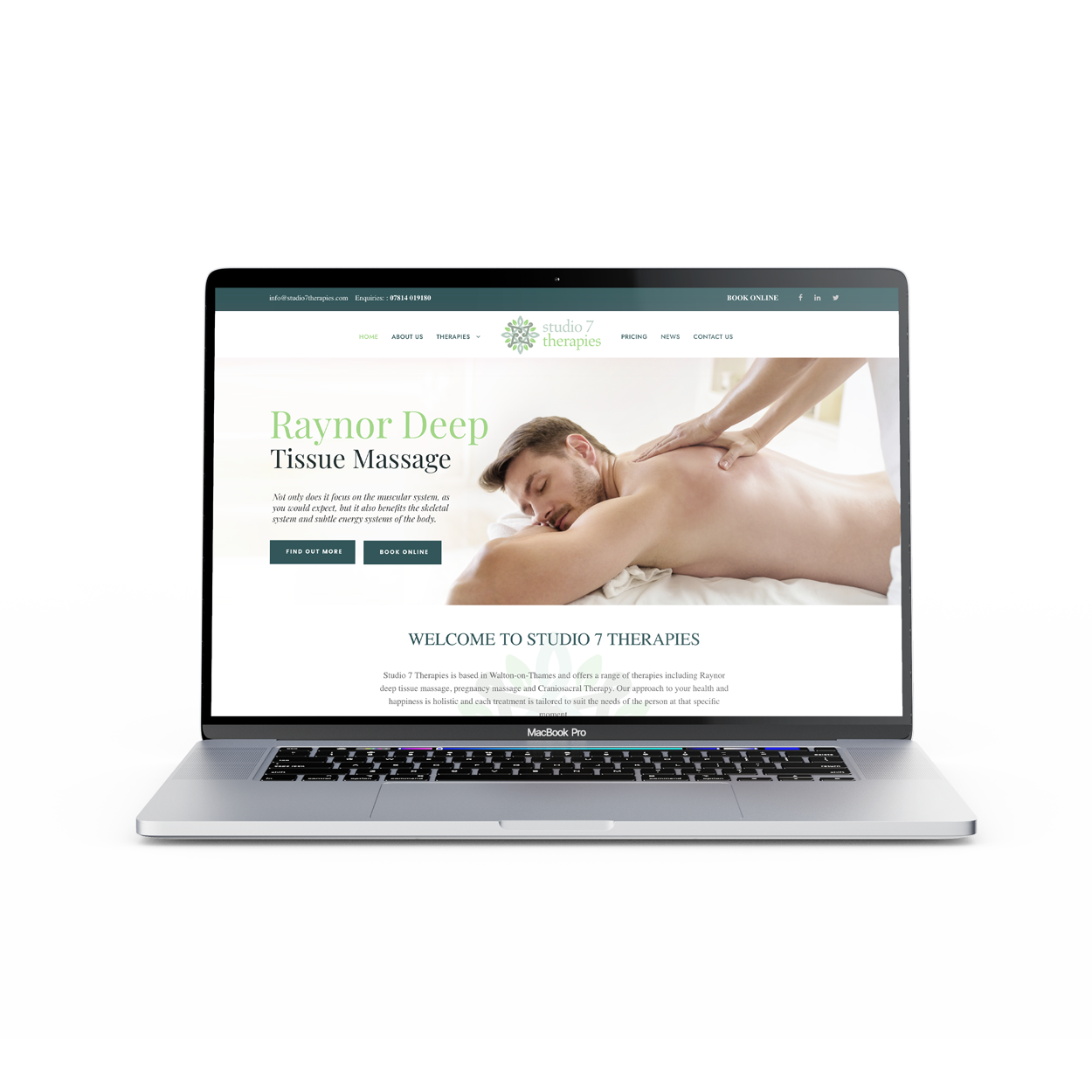 Studio 7 massage therapies website design and SEO